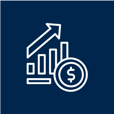 Financial growth chart with a rising arrow and dollar symbol.